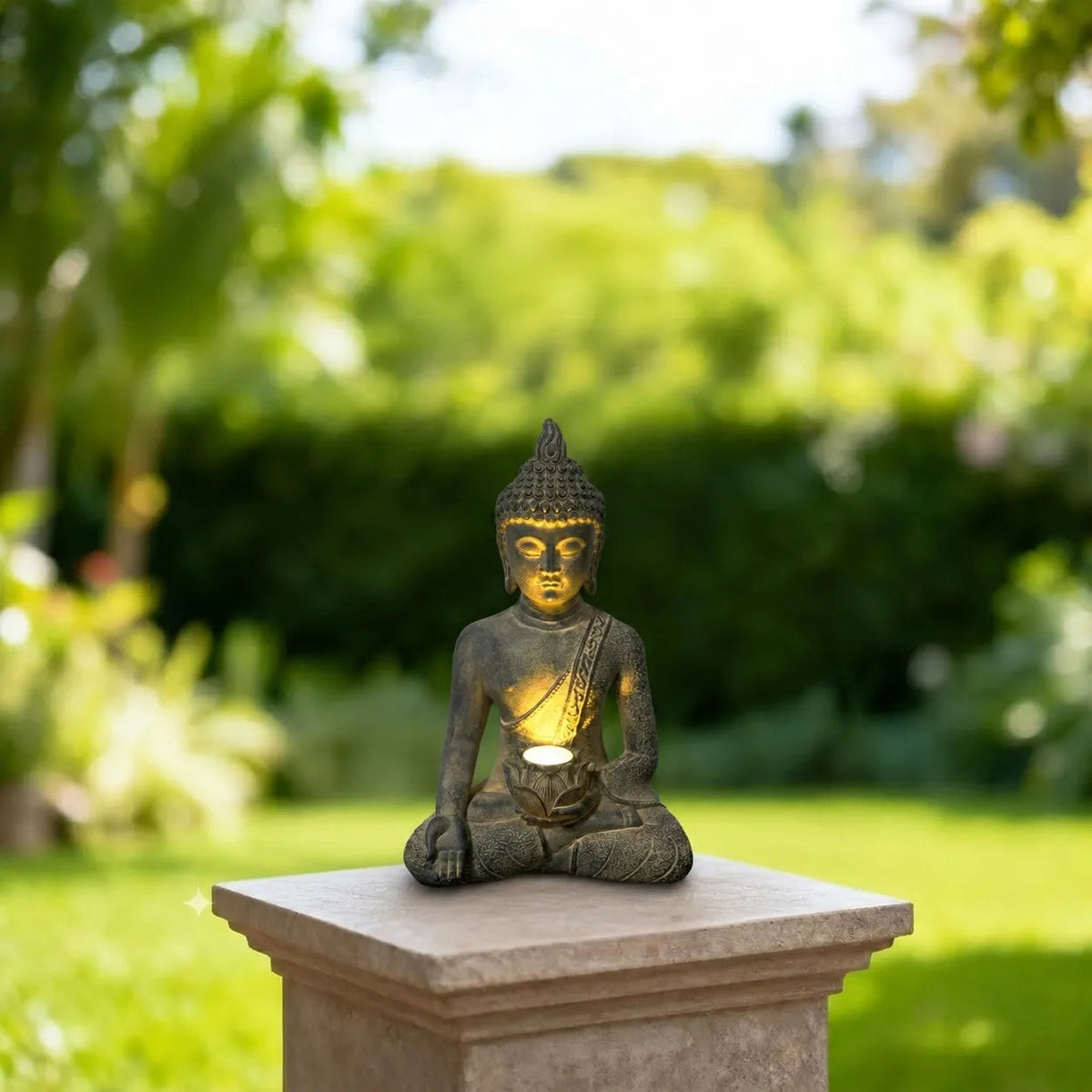 Seated Buddha, Solar-Lit — Solar Garden Statue