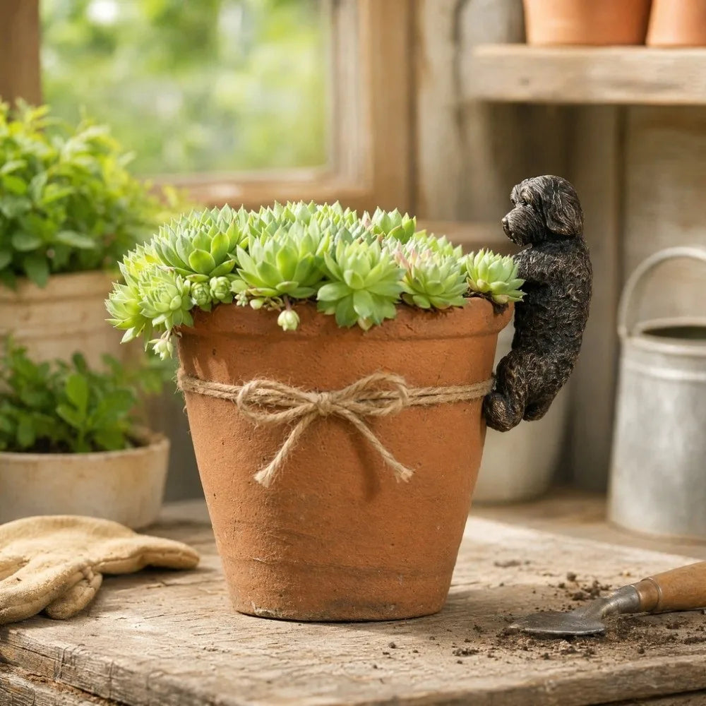 Hound at the Rim — Bronze Dog Pot Hanger