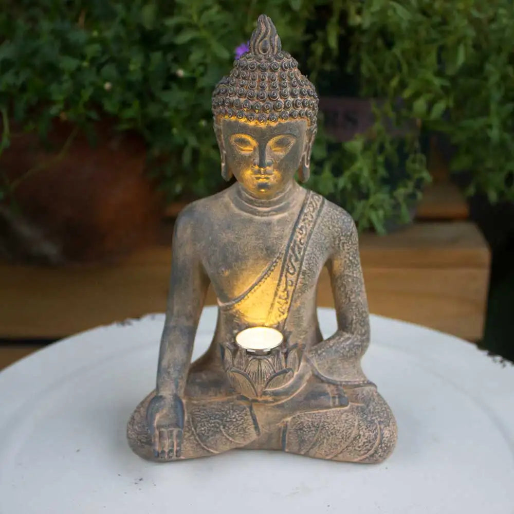 Seated Buddha, Solar-Lit — Solar Garden Statue