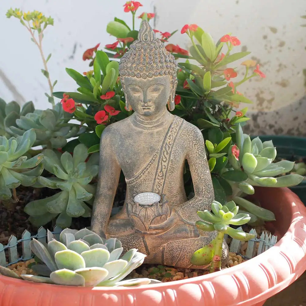 Seated Buddha, Solar-Lit — Solar Garden Statue