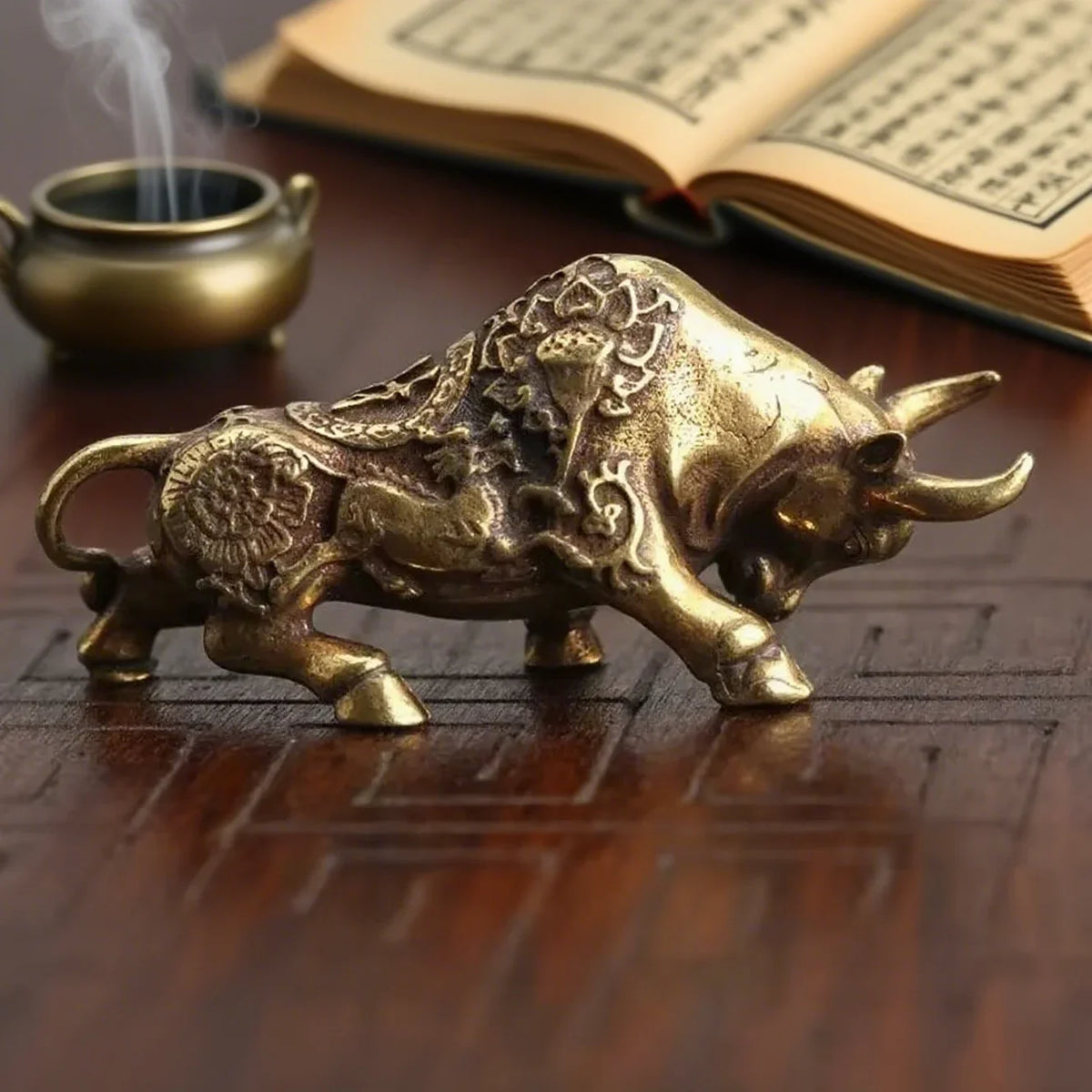 Bull, Head Down — Small Bronze Bull