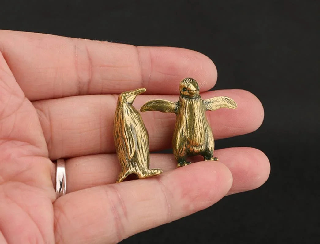 Two on the Ice — Small Bronze Penguin Pair