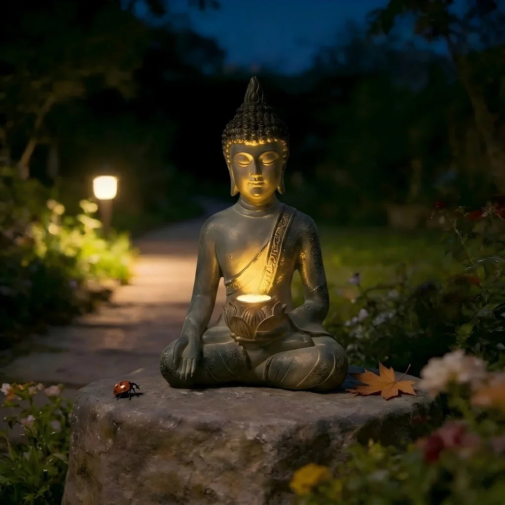 Buddha statue with solar light