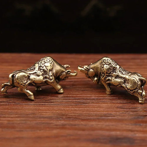 Bull, Head Down — Small Bronze Bull