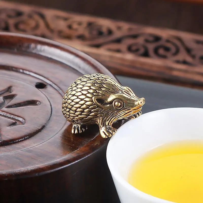 Brass hedgehog tea pet ornament, alternate angle