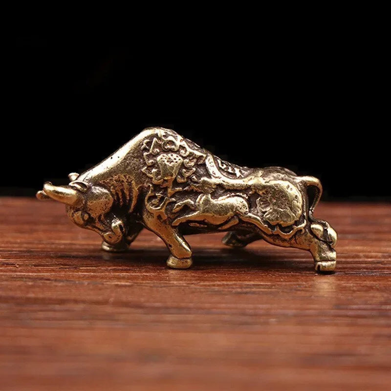 Bull, Head Down — Small Bronze Bull