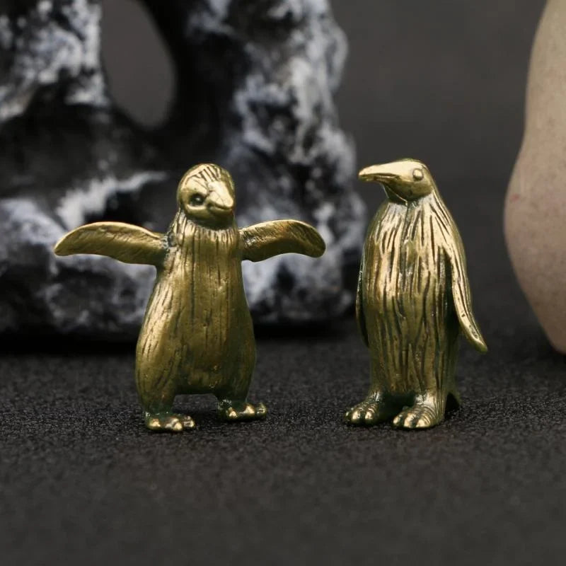 Two on the Ice — Small Bronze Penguin Pair