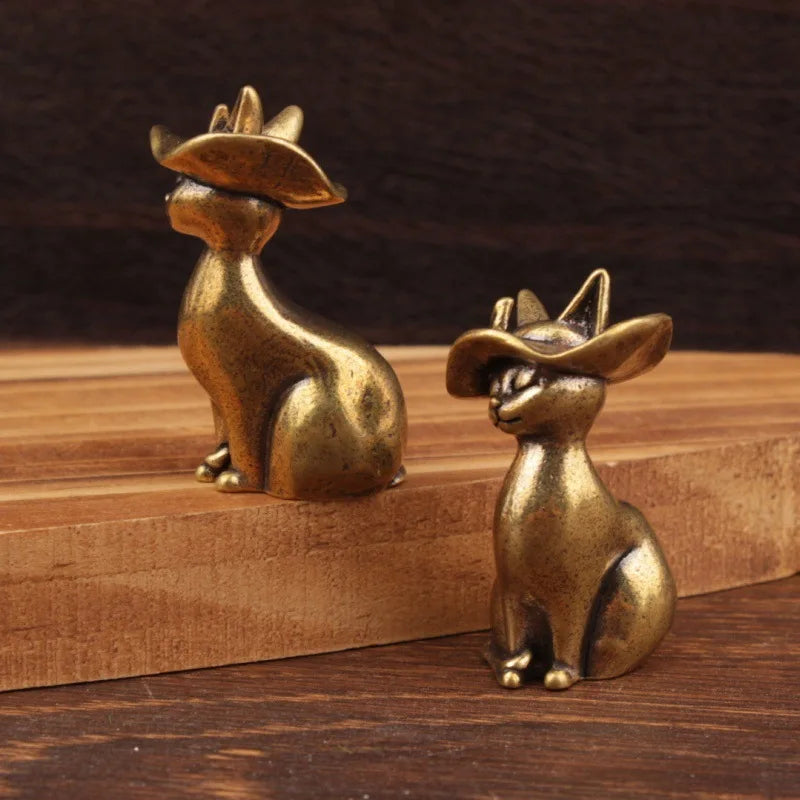 Brass cat tea pet ornament, alternate angle
